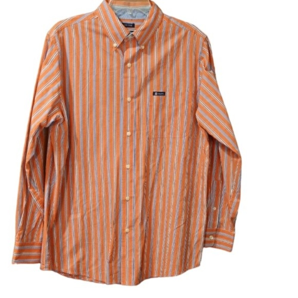 Chaps Orange Striped Button Down Collared Mens Shirt Medium